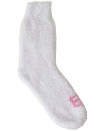 Balenciaga B-logo Intarsia Furry Socks - White