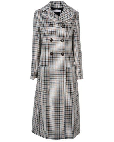 See By Chloé Long Double-breasted Checked Coat - Grey