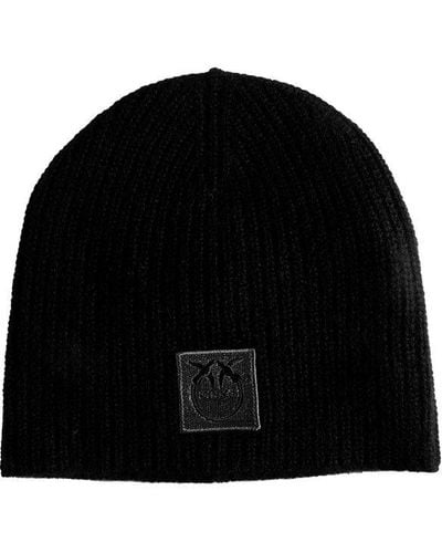 Pinko Logo Patch Knitted Beanie - Black