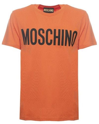 Moschino Logo Printed Crewneck T-shirt - Orange