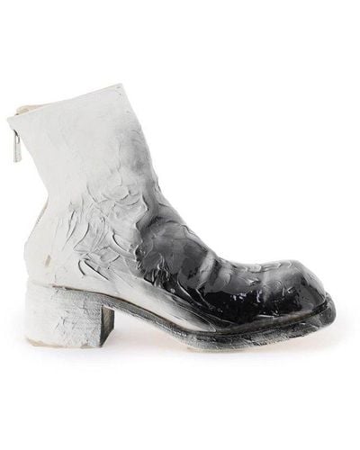 Guidi Painted Effect Front Zipped Ankle Boots - White