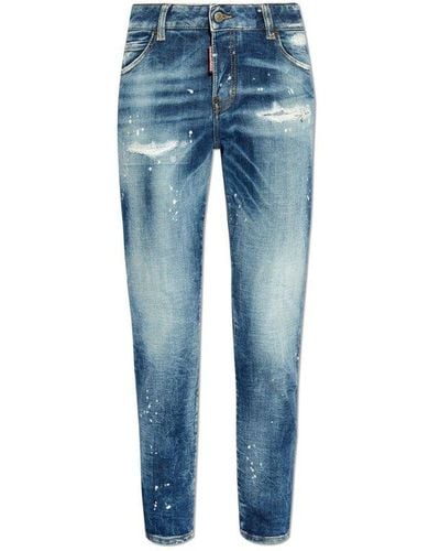 DSquared² Logo-patch Distressed Jeans - Blue