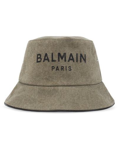 Balmain Bucket Hat With Logo - Natural