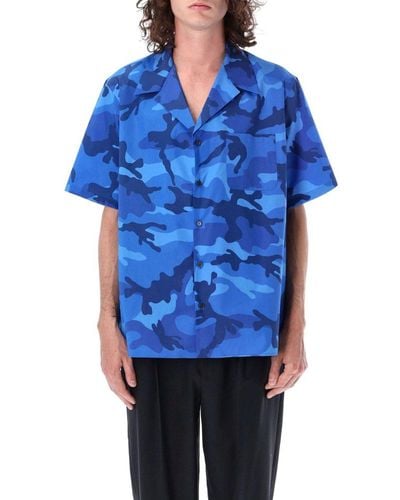 Valentino Camouflage Printed Straight Hem Shirt - Blue