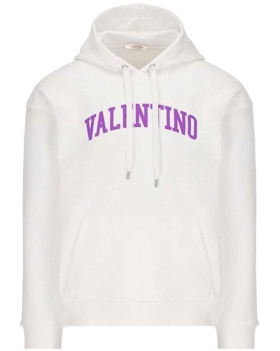 Valentino Logo Printed Long-sleeved Hoodie - White