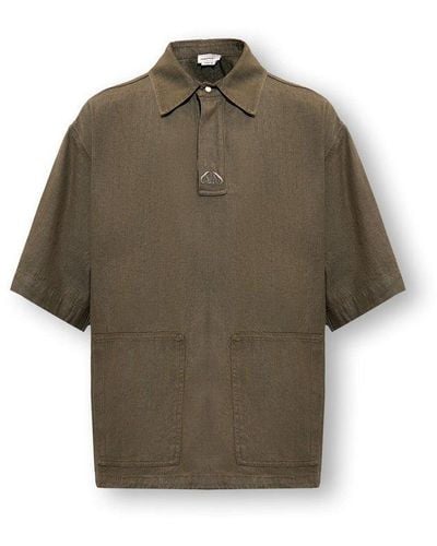 Alexander McQueen Logo Embroidered Short Sleeved Denim Polo Shirt - Green