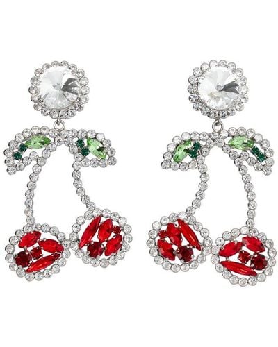 Alessandra Rich Cherry Crystal Earrings - Red
