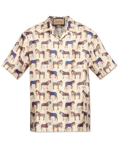 Gucci Silk Shirt With Short Sleeves, - Multicolour