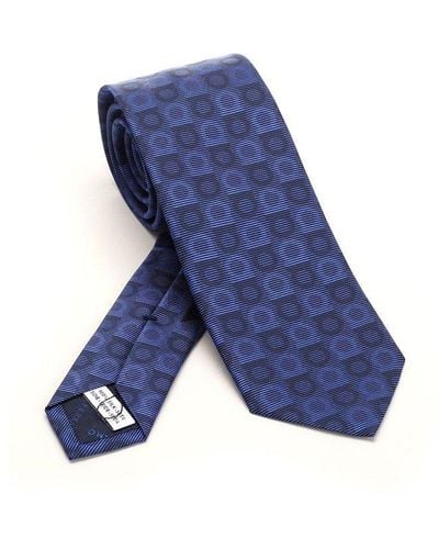 Ferragamo Gancini Logo Embroidered Tie - Blue