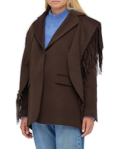FEDERICA TOSI Single-breasted Fringed Jacket - Brown