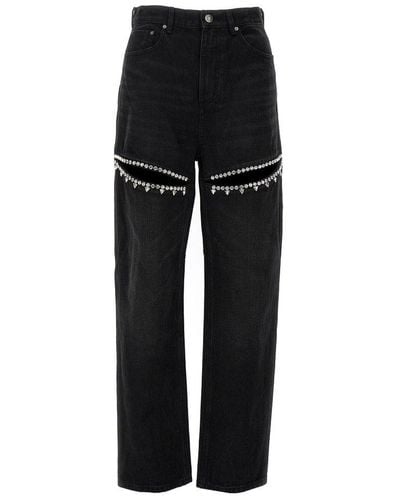 Area Embellished Slit Jeans - Black
