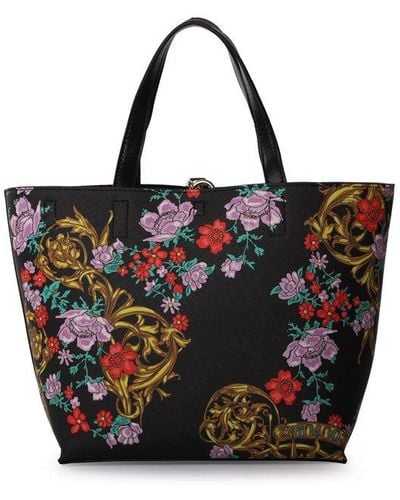 Versace Floral Printed Tote Bag - Black