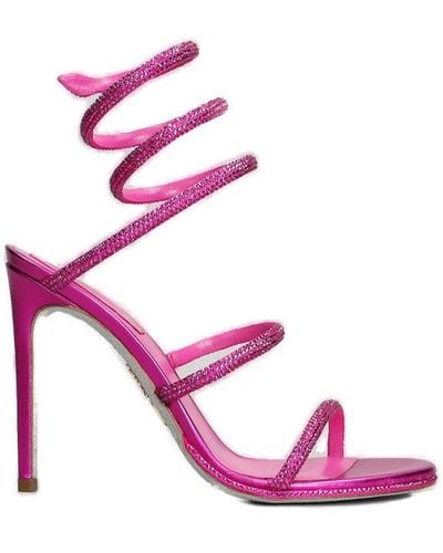 Rene Caovilla René Caovilla Embellished Spiral Strap Heeled Sandals - Pink