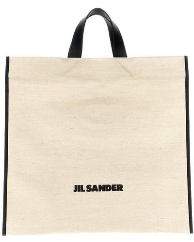 Jil Sander Logo Printed Border Book Tote Square Shopping Bag - Natural