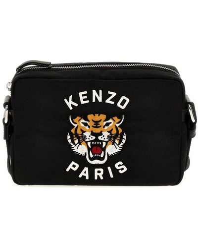 KENZO Logo Embroidery Shoulder Strap Crossbody Bags - Black