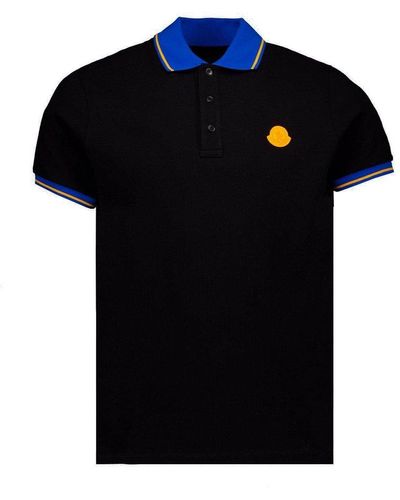 Moncler Striped Detail Polo Shirt - Black