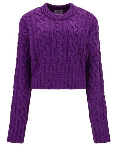 Ami Paris Cable-knit Cropped Sweater - Purple