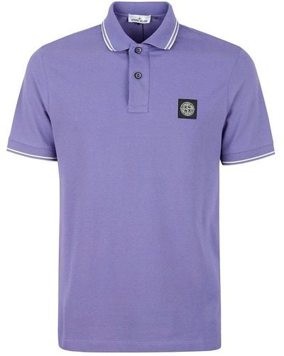 Stone Island Logo Patch Short-sleeved Polo Shirt - Purple