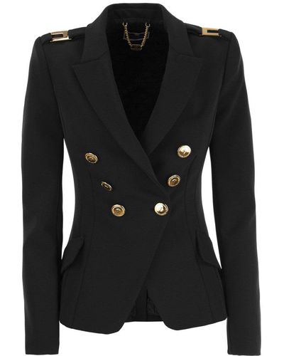 Elisabetta Franchi Crepe Double-Breasted Jacket - Black