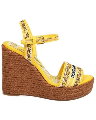 Dolce & Gabbana Logo Embroidered Wedge Sandals - Multicolour