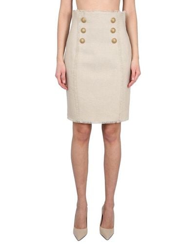 Balmain Linen Midi Skirt - Natural