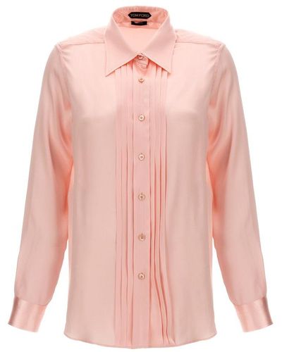 Tom Ford Pintuck-detailed Long-sleeved Shirt - Pink