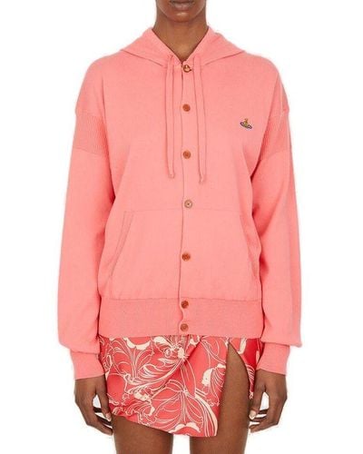 Vivienne Westwood Orb Embroidered Hooded Knitted Cardigan - Pink