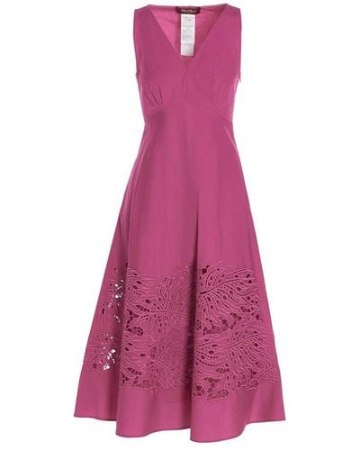 Max Mara Studio V-neck Embroidered Sleeveless Dress - Pink