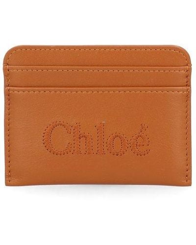 Chloé Sense Logo Embroidered Cardholder - Brown