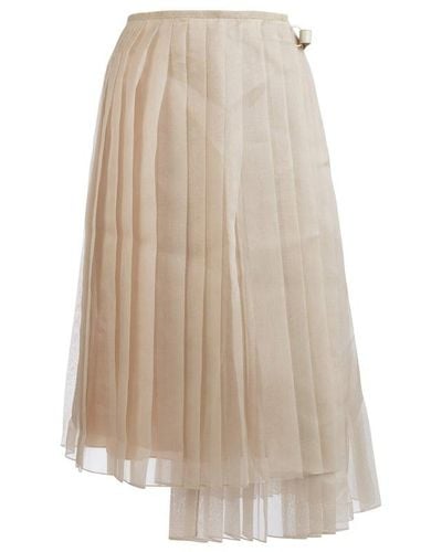 Fendi Asymmetric Hem Pleated Skirt - Natural