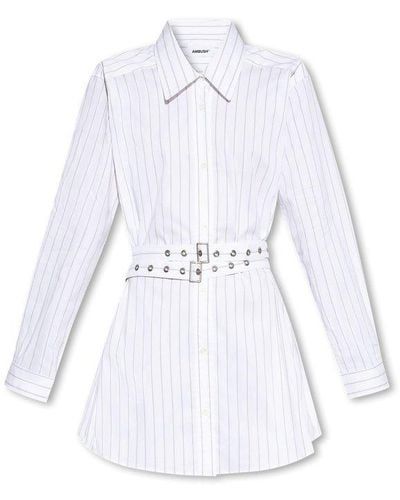 Ambush Striped Belted Mini Shirt Dress - White