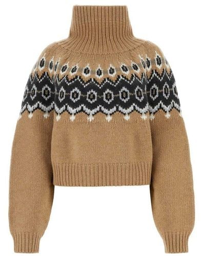 Khaite Cashmere Blend Sweater With Geometric Pattern - Brown