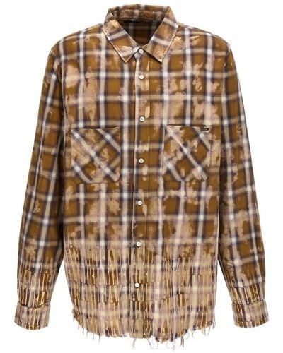 Amiri Checked Distressed Flannel Shirt - Brown