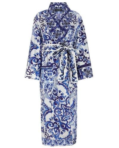 Dolce & Gabbana Majolica Printed Belted Caftan - Blue
