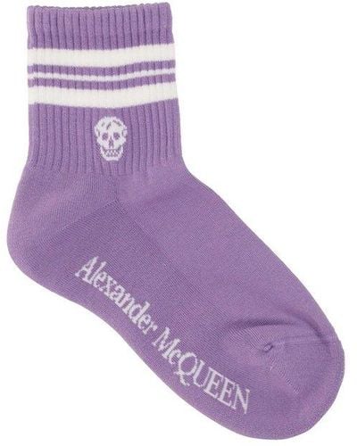 Alexander McQueen Striped Logo Intarsia-knit Socks - Purple