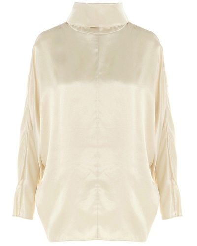 Co. Roll-neck Satin Blouse - Natural