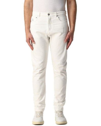 Brunello Cucinelli Distressed Straight Leg Jeans - White