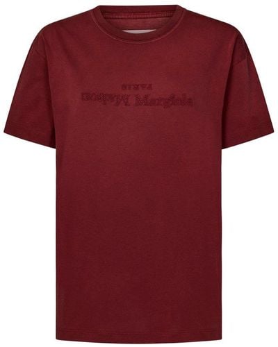 Maison Margiela Reverse Logo Detailed Crewneck T-shirt - Red