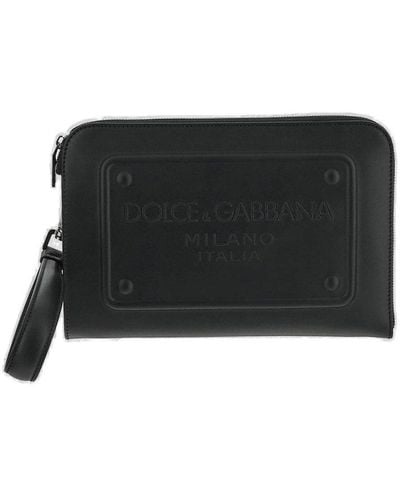 Dolce & Gabbana Small Pouch With Raised Logo - Black