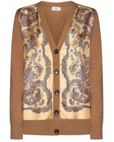 Etro Paisley Printed Paneled V-neck Cardigan - Brown