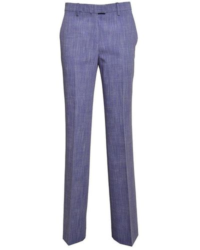 Etro Slub-texture Straight-leg Tailored Trousers - Blue