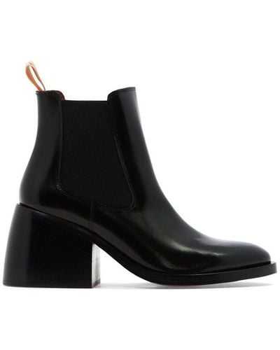 See By Chloé Polished-leather Block-heel Boots - Black