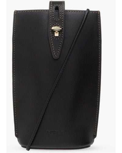 Furla 'unica Mini' Strapped Leather Phone Holder - Black