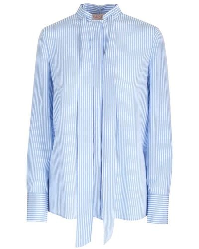 Valentino Crepe De Chine Striped Shirt - Blue