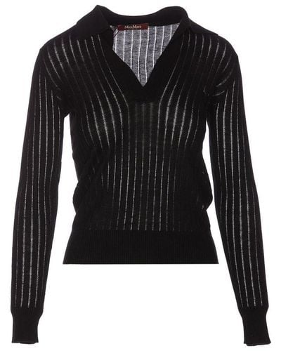 Max Mara Studio V-neck Long-sleeved Sweater - Black