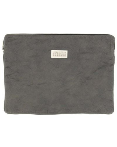 MM6 by Maison Martin Margiela Logo-plaque Zipped Laptop Bag - Grey