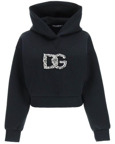 Dolce & Gabbana Sweatshirt With Crystal Dg Logo - Black