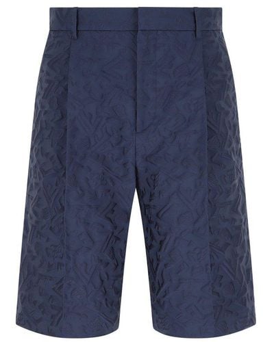Fendi Pattern Print Tailored Shorts - Blue