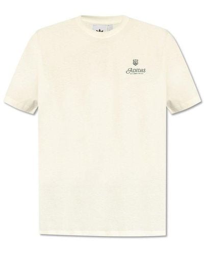 adidas Originals Logo-embroidered Crewneck T-shirt - Natural