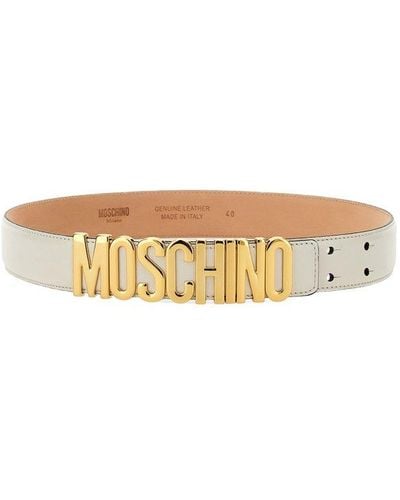 Moschino Logo Plaque Punch-hole Detailed Belt - White